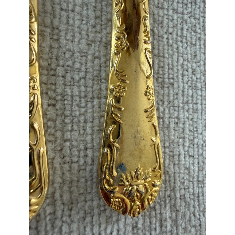 Vintage Wm Rogers & Son Golden Enchanted Rose Gold Electroplate Dinner Knives x3
